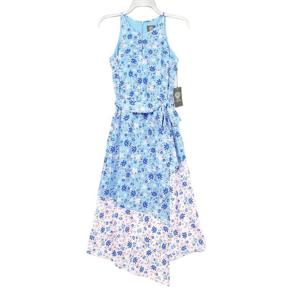 New Vince Camuto Women's Mixed Floral Print Halter Neck Asymmetric Midi Dress - Picture 3 of 6